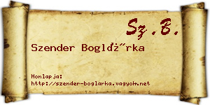 Szender Boglárka névjegykártya